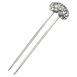 牡丹发钗925银发簪子纯中式复古风镂空纹汉服绾发U型双簪小众头饰