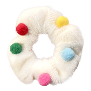 儿童毛绒大肠发圈彩色毛球发绳女童高弹力皮筋毛茸茸加厚女孩发饰