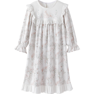 【北欧系列】英氏纯棉女童睡裙儿童家居服小女孩公主风长袖睡衣裙