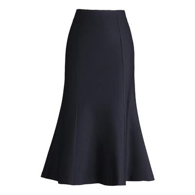 鱼尾包臀裙中长荷叶边修身一步裙