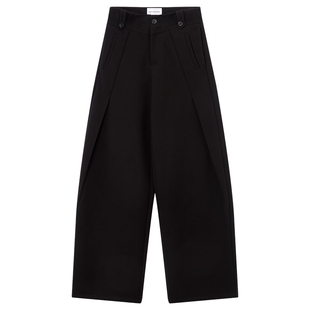 出逃赤岗西 羊毛混纺廓形灰色微弯刀西装裤女春秋季阔腿休闲裤子