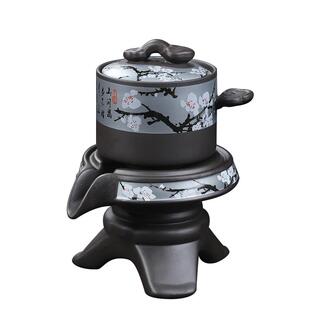 原矿紫砂懒人泡茶神器防烫旋转出水半自动茶器家用仿手绘寒梅中式