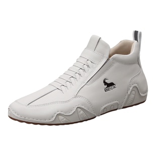 公羊男款时尚潮流运动休闲高帮板鞋2025新款秋冬软底白色真皮鞋子