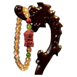 金发晶手链女男朱砂扎基拉姆和田玉碧玉散珠子黄水晶发晶朱砂手串