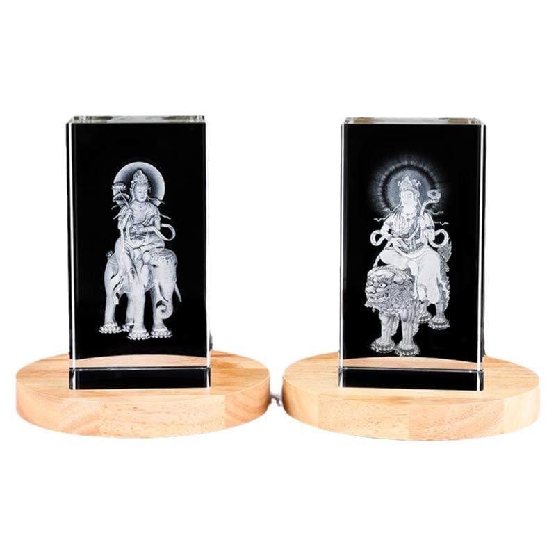 水晶3D内雕文殊普贤菩萨佛像坐像供奉家用摆件工艺品定制佛事用品