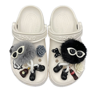 适配Crocs洞洞鞋配饰高级感毛绒毛球鞋花套装小众搞怪可爱装饰扣