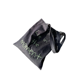 SunsetPark「活在当下」原创英文撞色刺绣彩色牛仔百搭单肩帆布包