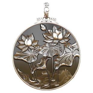 实心圆牌纯银吊坠平安扣吊坠女荷花项坠挂绳银钥匙扣莲蓬银牌鲤鱼