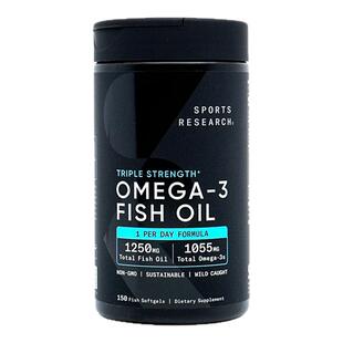 美国直邮 Sports成人用Omega3浓缩野生深海鱼油软胶囊150粒2瓶装