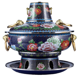 加厚纯紫铜环保油铜火锅珐琅彩酒精涮肉火锅炉商用老北京木炭火锅