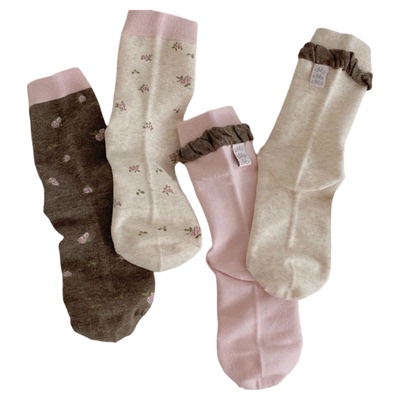 秋冬田园风碎花玛丽珍中筒袜女袜