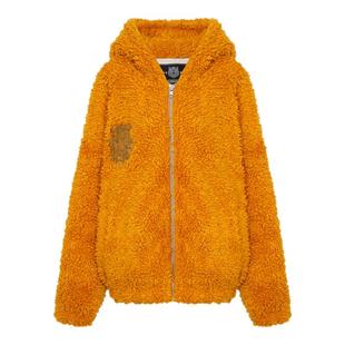 TCH轻奢潮牌黄色连帽休闲宽松毛毛外套女2025冬季新款T75D27E9005