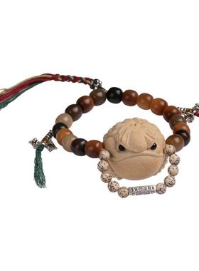 纯银六字金丝竹文玩手把件藏式