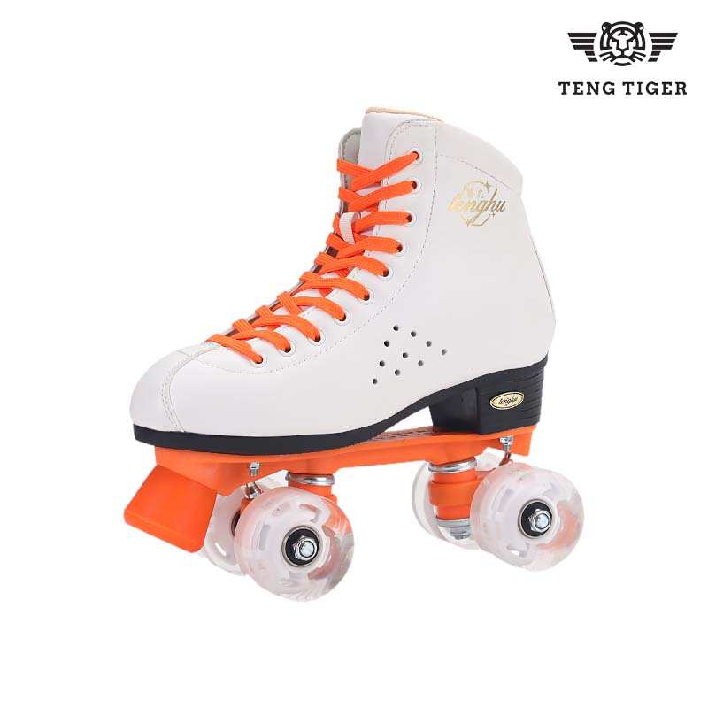 双排轮滑冰鞋四轮儿童直排轮透气帆布溜冰鞋闪光轮花式冰鞋溜冰