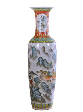 景德镇粉彩山水家居客厅公司插花