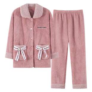 美梦2022秋冬季新款珊瑚绒睡衣可爱女生加绒家居服加厚法兰绒套装