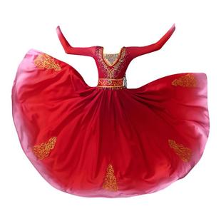 新疆舞蹈演出服儿童红色大摆裙女童维族民族剧目石榴红了舞蹈服装