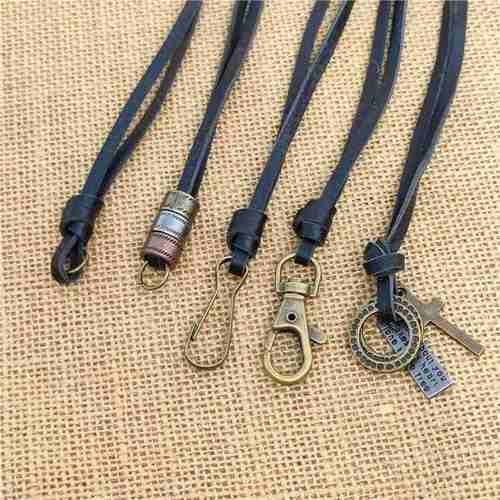 新疆包邮覆古文学手工第一层牛皮绳可调长度真皮项炼绳龙虾扣挂钩