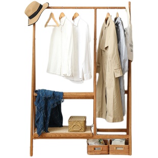 喜盈森北欧黑胡桃樱桃木衣帽架日式实木家用落地挂衣架卧室置物架