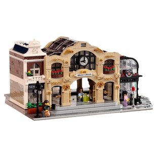 城市街景建筑英伦街角转角咖啡馆恐龙博物馆拼装积木玩具家居装饰