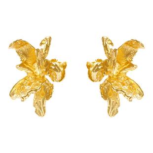 EVESENSE中古感复古肌理鸢尾花耳环金色高级小众设计925银针耳饰