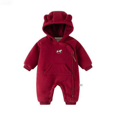 宝宝衣服冬装蚕丝羊绒保暖连体衣