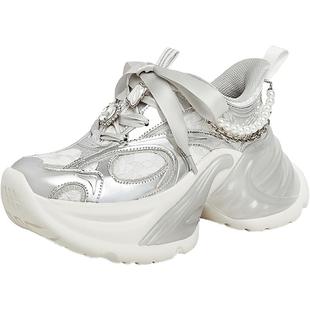 天美意流光之翼厚底增高小银翼老爹鞋女复古银色运动鞋春季新款