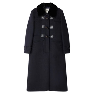 季末7折SANDRO2025秋冬新款女装可拆卸毛领复古牛角扣A字毛呢大衣
