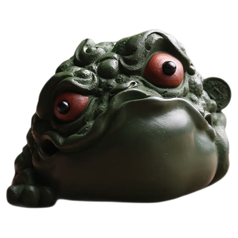 茶宠招财金蟾紫砂茶玩绿泥可养