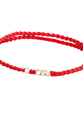 碎银几两纯银红绳情侣手链