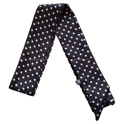 韩系黑白波点飘带高级感百搭丝巾