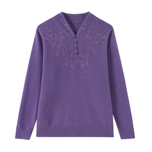 恒源祥羊毛衫女中年妈妈装2025年秋冬装内搭上衣中老年人红色毛衣