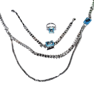 玛利亚蓝方糖宝石链条项链 在逃公主 镀18K金 伦敦蓝几何锆石手链