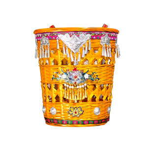 小号背篓民族风竹篓儿童手工竹编舞台道具篮子筐拍照背带铝饰刺绣