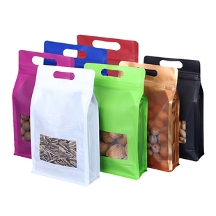 彩色八边封自封袋开窗手提自立袋塑封口铝箔袋食品包装袋密封镀铝