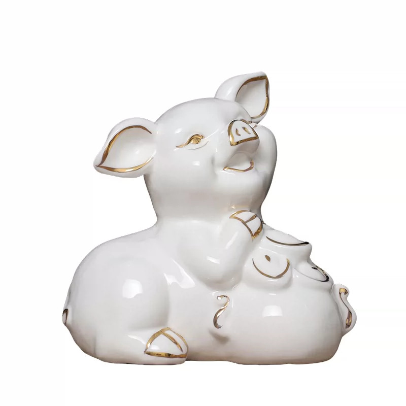 白瓷生肖小猪摆件补角可爱吉祥物