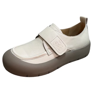 【头层牛皮】秋季女鞋真皮圆头厚底魔术贴休闲单鞋乐福鞋勃肯鞋女