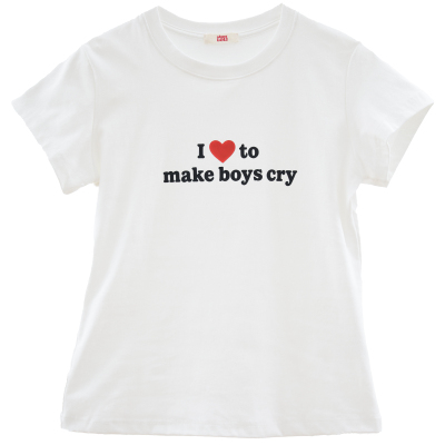 ohmyloli 复古印刷“I like to make boys cry”玩味标语白色T恤