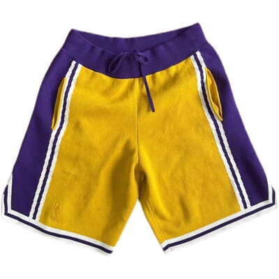 陈冠希元年湖人针织纯棉短裤紫金