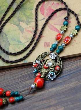 胸前吊坠原创民族风覆古饰品 陶瓷项炼 长版毛衣炼挂件森女系文艺