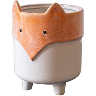 狐狸动物造型花盆陶瓷个性创意多肉植物花盆卡通桌面装饰花器摆件