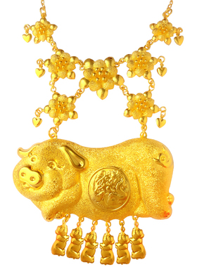 新款结婚镀金猪牌项链女小猪首饰