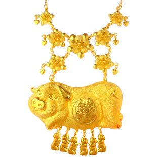 新款结婚镀金色猪牌项链新娘龙凤镀金手镯新娘三金首饰套装饰品女