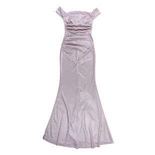 instahot 闪闪一字肩小众吊带连衣裙女生日宴会高个子坠地长裙