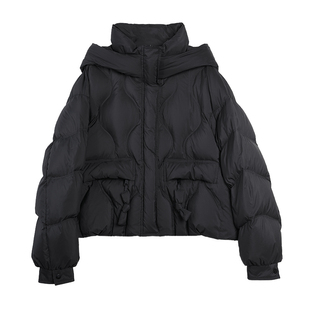 【自营】ELLE90白鸭绒黑色连帽羽绒服女2025冬加绒加厚保暖短外套