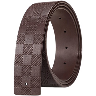 皮带男士真皮格子不带头打孔无扣头层双面牛皮Z纯带条H裤腰带身潮