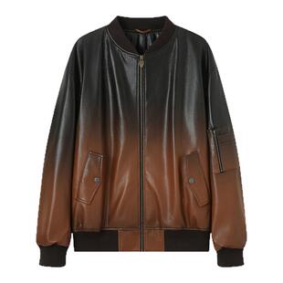 明星同款 INXXAPYD 复古渐变PU皮外套男女同款个性时尚棉服夹克潮