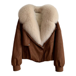 狐狸毛皮草外套女宽松短款2025冬季新款麂皮绒90鹅绒羽绒服年轻款