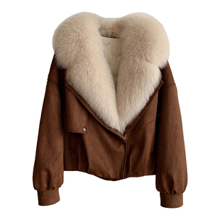 狐狸毛皮草外套女宽松短款2025冬季新款麂皮绒90鹅绒羽绒服年轻款