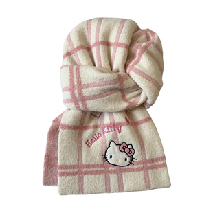 三丽鸥正版HelloKitty粉色针织围巾女冬季保暖防寒氛围感学生围脖